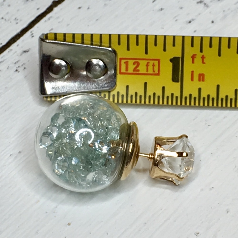 Double Stud Earrings with Sea Foam Gems Inside - Picture 7 of 7